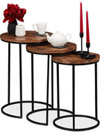 Nesting Tables Round Mango Wood Side Industrial Design (Set of 3)