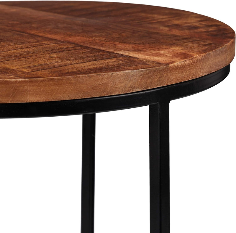 Nesting Tables Round Mango Wood Side Industrial Design (Set of 3)