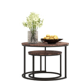Nesting Tables Wood Coffee Table Round Farmhouse End (Set of 2)