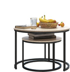 Nesting Tables Wood Coffee Table Round Farmhouse End (Set of 2)