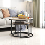 Nesting Tables Wood Coffee Table Round Farmhouse End (Set of 2)