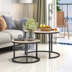 Nesting Tables Wood Coffee Table Round Farmhouse End (Set of 2)