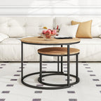 Nesting Tables Wood Coffee Table Round Farmhouse End (Set of 2)