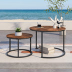 Nesting Tables Wood Coffee Table Round Farmhouse End (Set of 2)