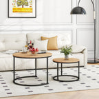 Nesting Tables Wood Coffee Table Round Farmhouse End (Set of 2)