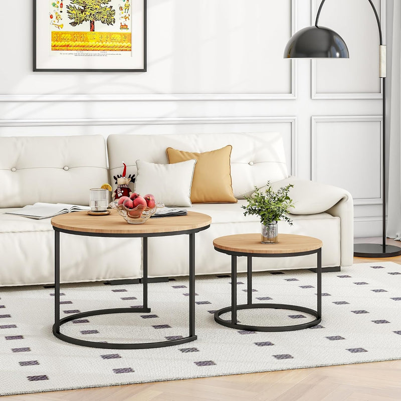 Round Nesting Coffee Table End Tables for Living (Set of 2)