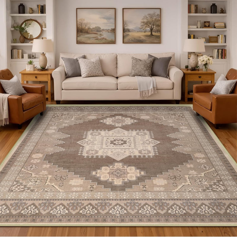 Neutral Warm Greige Area Rug Vintage Medallion