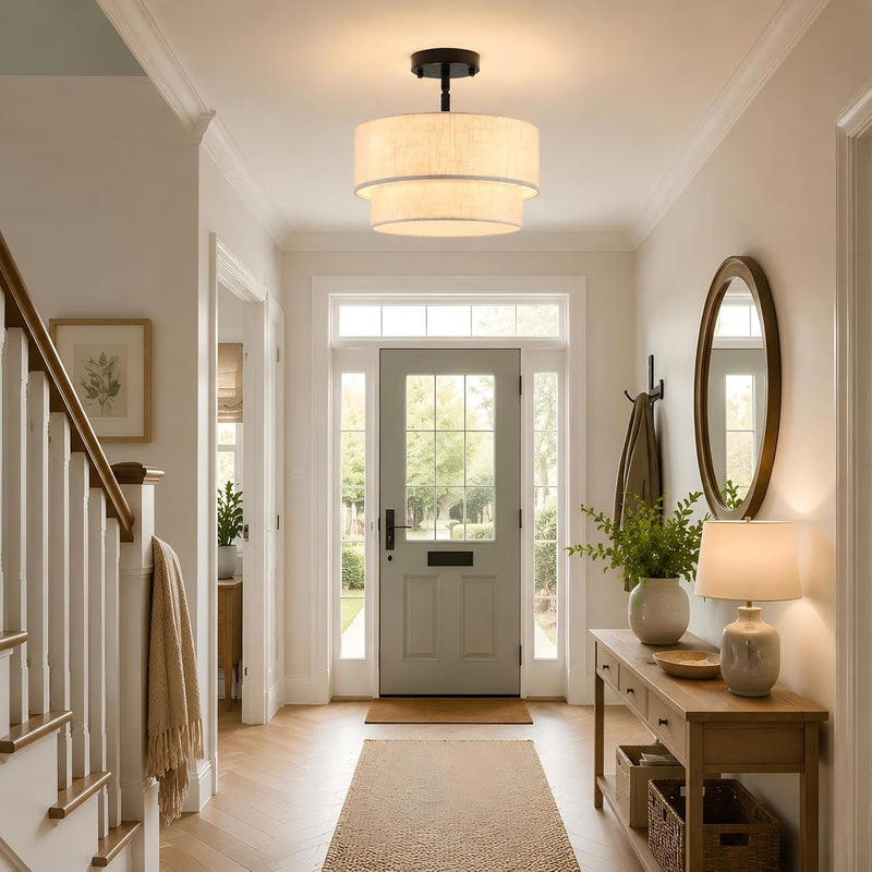 Nickel Semi Flush Ceiling Light for Living Room