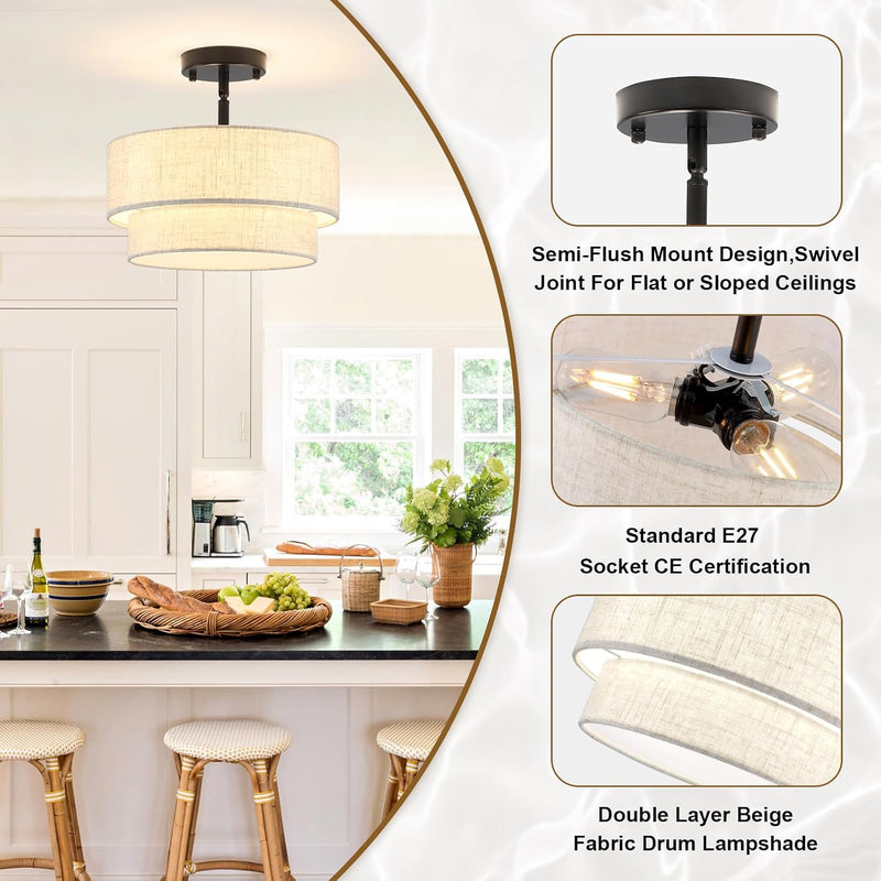 Nickel Semi Flush Ceiling Light for Living Room