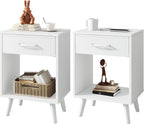 Nightstand Bedside Table Side with Fabric Drawer Handle (Set of 2)