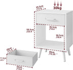 Nightstand Bedside Table Side with Fabric Drawer Handle (Set of 2)