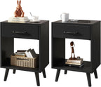 Nightstand Bedside Table Side with Fabric Drawer Handle (Set of 2)