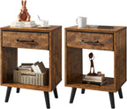 Nightstand Bedside Table Side with Fabric Drawer Handle (Set of 2)