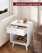 Nightstand Bedside Table Side with Fabric Drawer Handle (Set of 2)