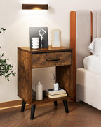 Nightstand Bedside Table Side with Fabric Drawer Handle (Set of 2)