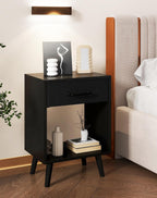 Nightstand Bedside Table Side with Fabric Drawer Handle (Set of 2)