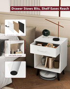Nightstand Bedside Table Side with Fabric Drawer Handle (Set of 2)