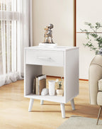 Nightstand Bedside Table Side with Fabric Drawer Handle (Set of 2)