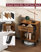 Nightstand Bedside Table Side with Fabric Drawer Handle (Set of 2)