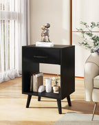 Nightstand Bedside Table Side with Fabric Drawer Handle (Set of 2)