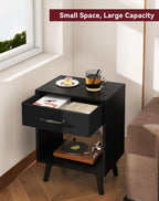 Nightstand Bedside Table Side with Fabric Drawer Handle (Set of 2)