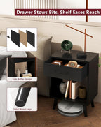 Nightstand Bedside Table Side with Fabric Drawer Handle (Set of 2)