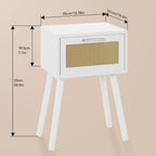 Nightstand End Table Small Bedside Handmade Rattan Decorated (Set of 2)