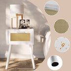 Nightstand End Table Small Bedside Handmade Rattan Decorated (Set of 2)