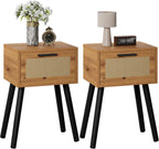 Nightstand End Table Small Bedside Handmade Rattan Decorated (Set of 2)
