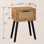 Nightstand End Table Small Bedside Handmade Rattan Decorated (Set of 2)