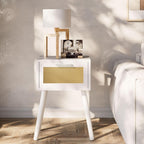 Nightstand End Table Small Bedside Handmade Rattan Decorated (Set of 2)