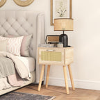 Nightstand End Table Small Bedside Handmade Rattan Decorated (Set of 2)