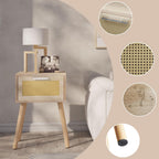 Nightstand End Table Small Bedside Handmade Rattan Decorated (Set of 2)