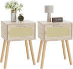 Nightstand End Table Small Bedside Handmade Rattan Decorated (Set of 2)