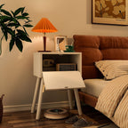 Nightstand End Table Small Bedside Handmade Rattan Decorated (Set of 2)