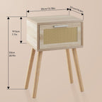 Nightstand End Table Small Bedside Handmade Rattan Decorated (Set of 2)