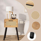 Nightstand End Table Small Bedside Handmade Rattan Decorated (Set of 2)