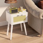 Nightstand End Table Small Bedside Handmade Rattan Decorated (Set of 2)