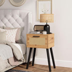 Nightstand End Table Small Bedside Handmade Rattan Decorated (Set of 2)