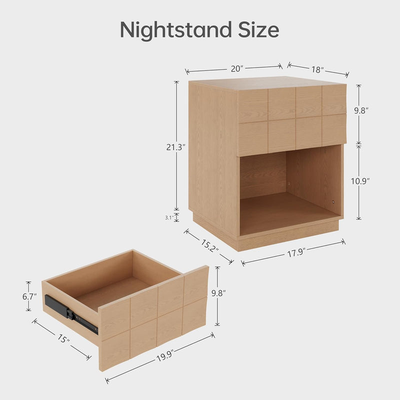 Nightstand Modern Wooden Bedroom Storage End Table (Set of 1)