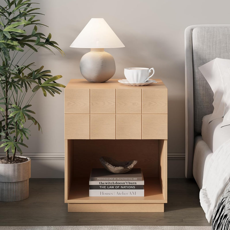 Nightstand Modern Wooden Bedroom Storage End Table (Set of 1)