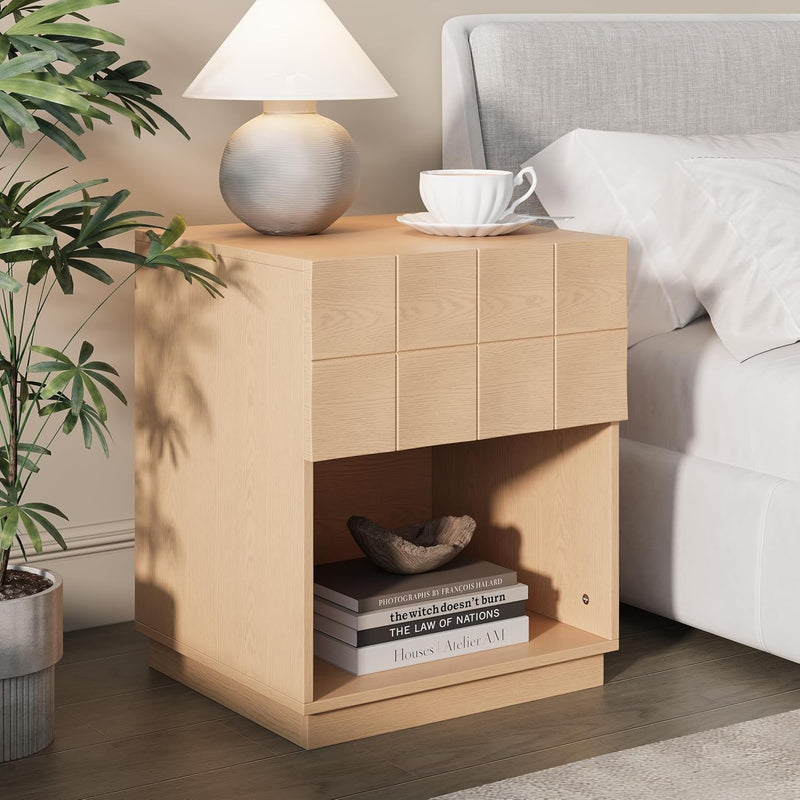 Nightstand Modern Wooden Bedroom Storage End Table (Set of 1)