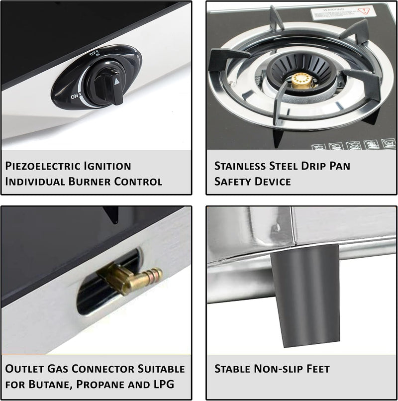 Nj Indoor Gas Stove 2 Burner Portable Hob