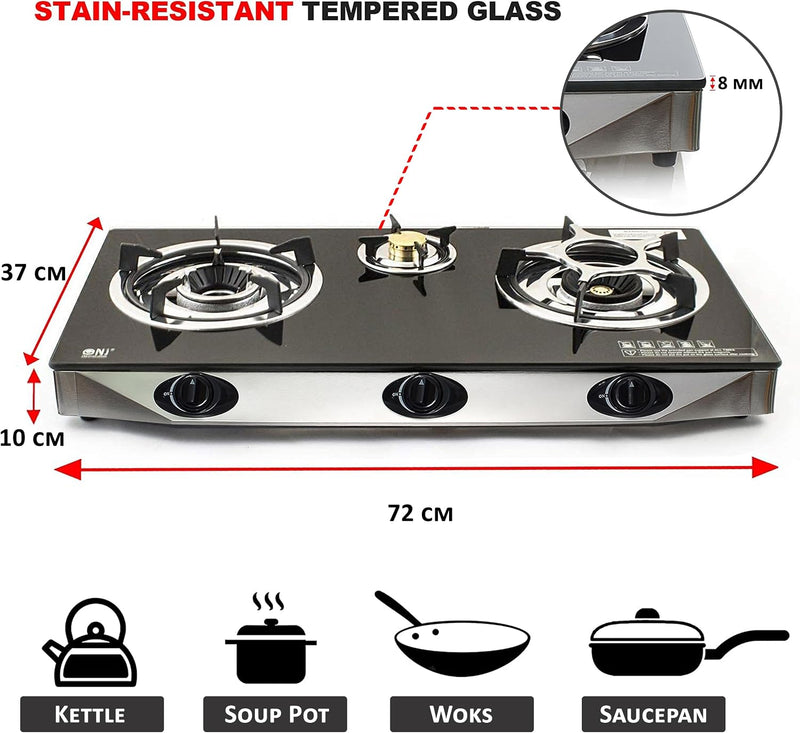 Nj Indoor Gas Stove 3 Burner Portable Hob