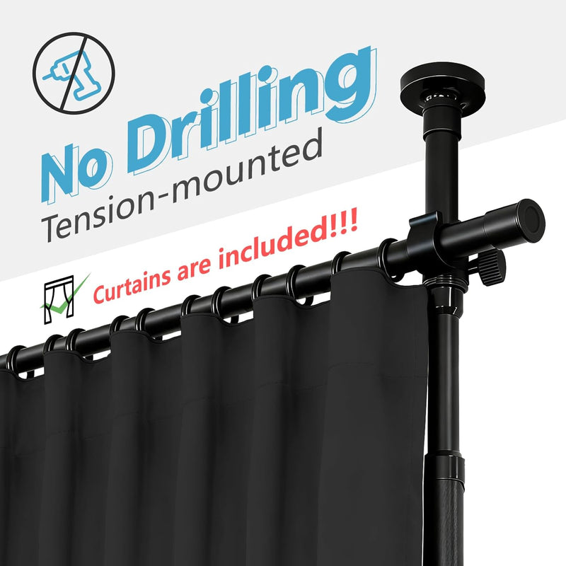 No-Drill Room Divider Curtain Set: Includes 106" W