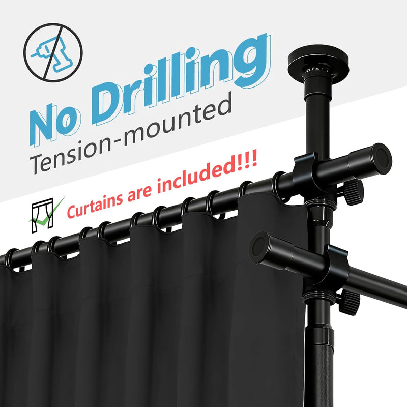 No-Drill Room Divider Curtain Set: Includes 106" W