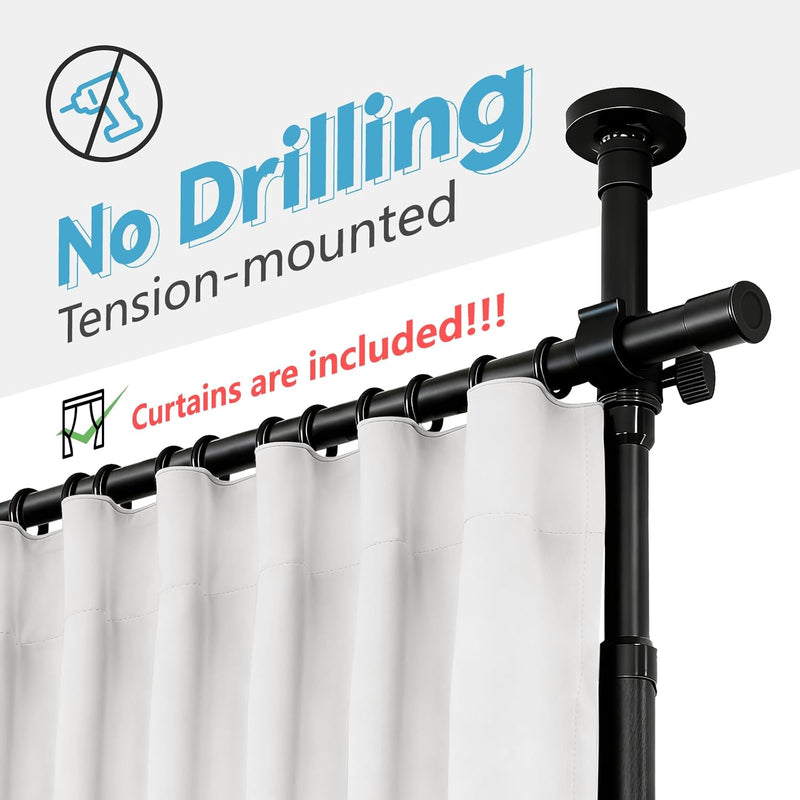 No-Drill Room Divider Curtain Set: Includes 106" W
