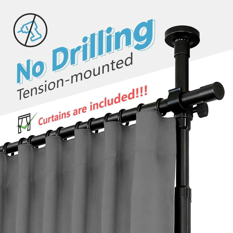 No-Drill Room Divider Curtain Set: Includes 106" W