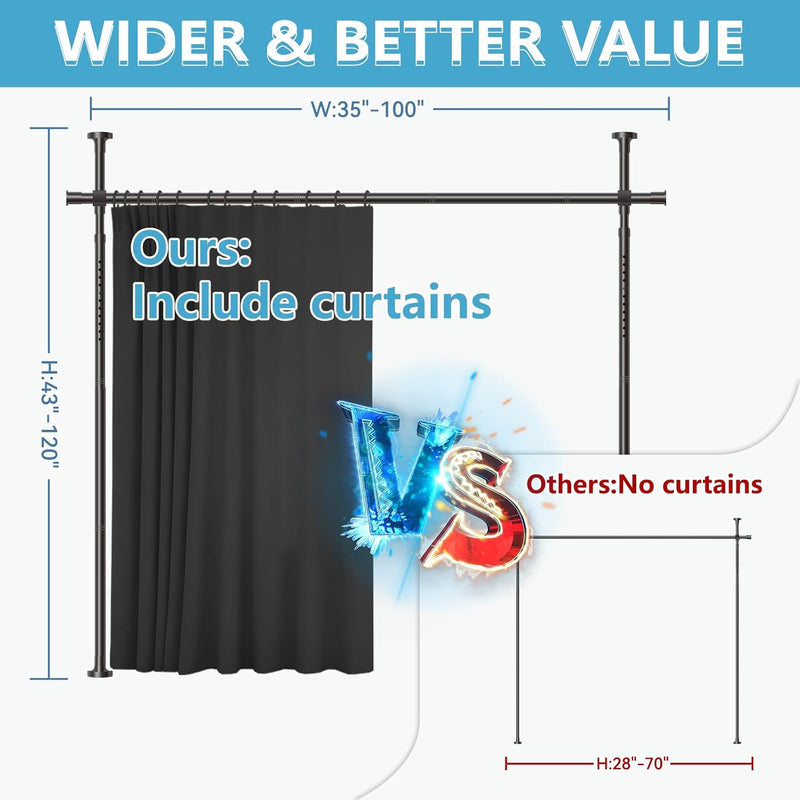 No-Drill Room Divider Curtain Set: Includes 106" W