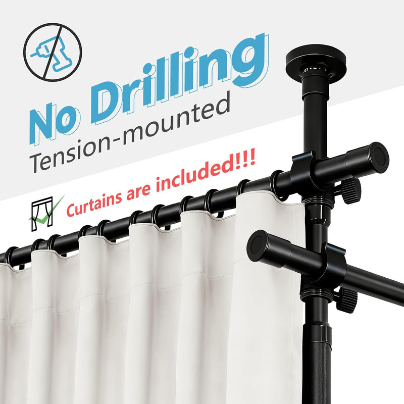 No-Drill Room Divider Curtain Set: Includes 106" W